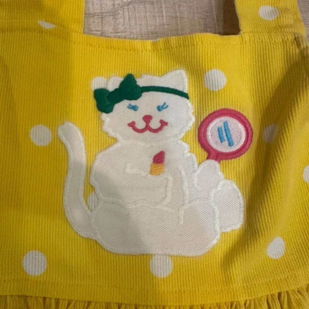 KELLY'S KIDS YELLOW WHITE KITTEN KITTY JUMPER DRESS VINTAGE SIZE 5 GIRLS
